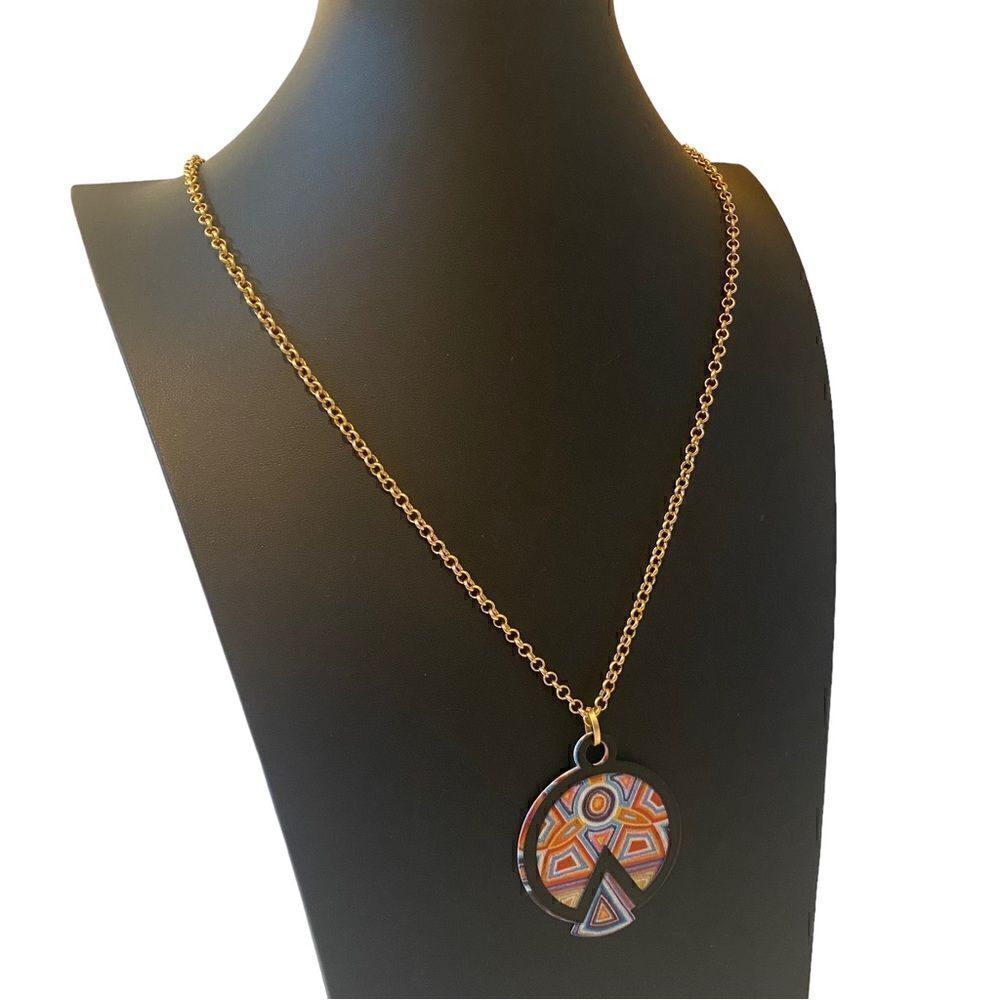 NDE Collection Abstract Multi-Colored Lightweight Pendant on Long Chain. - Picture 3 of 7